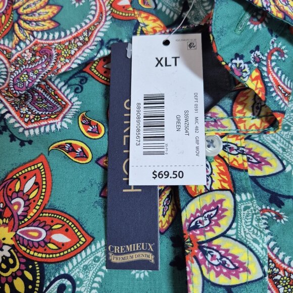 CREMIEUX PREMIUM DENIM Men's Size XLT Shirt Stretch Lightweight Green Multi  (54 - Picture 7 of 9